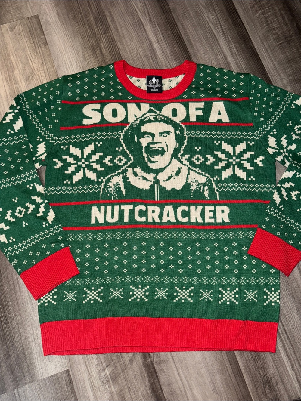 ELF Son of a Nutcracker Sweater Mens XL Green Ugly Christmas party holiday